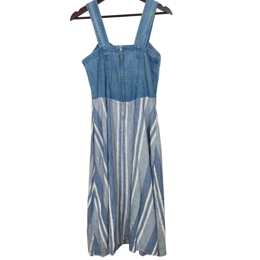 90s Vtg Womens Dress Sz S/M Linen Denim Corset Cottage Sleeveless Midi Boho Twee - Picture 10 of 11